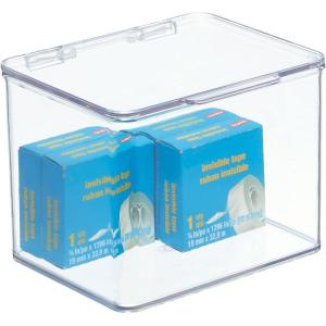 image:imagemDesign Small Plastic Home Office Storage Organizer Box Containers with Hinged Lid for Desktops  Holds Pens Pencils Sticky Notes Highlighters Staples and Supplies  Clear55 x 66 x 5 Pack of 1
