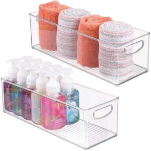 image:imagemDesign Plastic Toiletry Organizer for Bathroom  Storage Holder Bin wHandles for Vanity Drawers Dresser  Holds Hair Products Makeup Lotion Skincare and More  Ligne Collection  2 Pack Clear