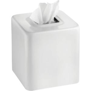 image:imagemDesign Steel Square Tissue Box Cover Modern Facial Tissue Holder for Bathroom Vanity Countertops Bedroom Dressers Night Stands Desks Office and Tables  Unity Collection  SatinWhite