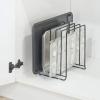image:imagemDesign Pot Lid and Pan Rack  Metal Wire Rack for Cabinets Pantries or Kitchen Surfaces  Freestanding Pan Stand with 5 Slots for Pans Pots Lids and Crockery  Dark GreyBlack