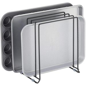 image:imagemDesign Pot Lid and Pan Rack  Metal Wire Rack for Cabinets Pantries or Kitchen Surfaces  Freestanding Pan Stand with 5 Slots for Pans Pots Lids and Crockery  Dark GreyBlack