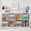 image:imagemDesign Fabric NurseryPlayroom Closet Storage Organizer Bin Box with Front HandleWindow for Cube Furniture Shelving Units Hold Toys Clothes Diapers Bibs Jane Collection 4 Pack Navy BlueWhiteGreyWhite Polka Dot