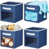 image:imagemDesign Fabric NurseryPlayroom Closet Storage Organizer Bin Box with Front HandleWindow for Cube Furniture Shelving Units Hold Toys Clothes Diapers Bibs Jane Collection 4 Pack Navy BlueWhiteNavyWhite