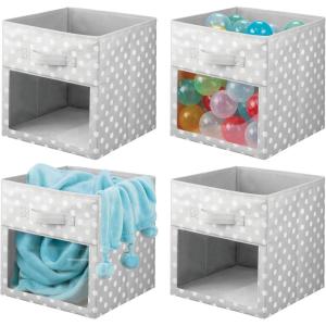 image:imagemDesign Fabric NurseryPlayroom Closet Storage Organizer Bin Box with Front HandleWindow for Cube Furniture Shelving Units Hold Toys Clothes Diapers Bibs Jane Collection 4 Pack Navy BlueWhiteGreyWhite Polka Dot