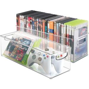 image:imagemDesign Plastic Video Game and DVD Storage Organizer  Game and Movie Disc Holder Bin with Handles for Home Media Console Stand and Closet Shelf  Ligne Collection  8 Pack  Smoke GrayClear