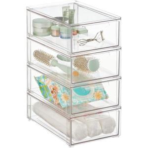 image:imagemDesign Plastic Stackable Bathroom Storage Organizer Bin Containers with Front Pull Drawer for Bathroom Countertop Vanity Closet Shelves  Holder for Accessories Lumiere Collection Set of 3 Clear8 x 12 x 4 Pack of 4