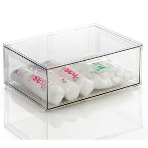 image:imagemDesign Plastic Stackable Bathroom Storage Organizer Bin Containers with Front Pull Drawer for Bathroom Countertop Vanity Closet Shelves  Holder for Accessories Lumiere Collection Set of 3 Clear16 x 12 x 6 Pack of 1