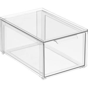 image:imagemDesign Plastic Stackable Bathroom Storage Organizer Bin Containers with Front Pull Drawer for Bathroom Countertop Vanity Closet Shelves  Holder for Accessories Lumiere Collection Set of 3 Clear8 x 12 x 6 Pack of 1