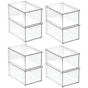 image:imagemDesign Plastic Stackable Bathroom Storage Organizer Bin Containers with Front Pull Drawer for Bathroom Countertop Vanity Closet Shelves  Holder for Accessories Lumiere Collection Set of 3 Clear8 x 12 x 6 Pack of 8