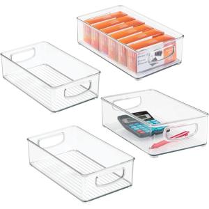 image:imagemDesign Plastic Home Office Organizer  Basket Storage Holder Bin with Handles for Desk Cupboard Cabinet or Rolling Cart Shelves  Holds Notebooks Files  Ligne Collection  4 Pack  Clear10 x 6 x 3 Pack of 4