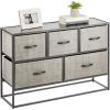image:imagemDesign Wide Modern 5Drawer Storage Dresser Unit Sturdy Steel Frame Wood Top EasyPull Wood HandlesFabric Bins Organizer for Bedroom Hallway Entryway Closet Margot Collection BlackDk Gray