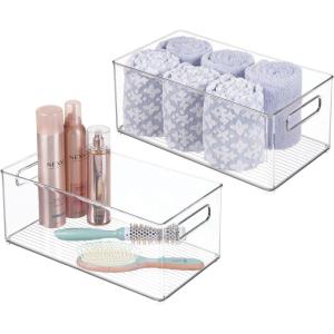 image:imagemDesign Deep Plastic Storage Organizer Container Bin Bath and Shower Organization for Cabinet Cupboard Shelves Counter or Closet  Holds Shampoo Vitamins Ligne Collection 2 Pack Clear