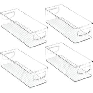 image:imagemDesign Plastic Bathroom Storage Container Bins w Handles  Closet Cabinet Vanity Cupboard Shelf Organization Hair Tools Accessory Organizer  Ligne Collection Clear 10x4x3 Pack of 24 x 10 x 3 Pack of 4