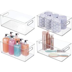 image:imagemDesign Plastic Bathroom Storage Container Bins w Handles  Closet Cabinet Vanity Cupboard Shelf Organization Hair Tools Accessory Organizer  Ligne Collection Clear 10x4x3 Pack of 2146 x 81 x 6 Pack of 4
