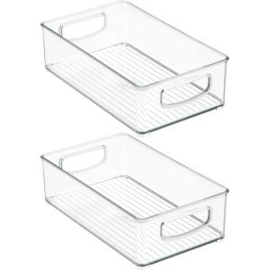 image:imagemDesign Small Plastic Bathroom Storage Container Bins with Handles for Organization in Closet Cabinet Vanity or Cupboard Shelf Accessory Organizer  Ligne Collection  2 Pack  Clear
