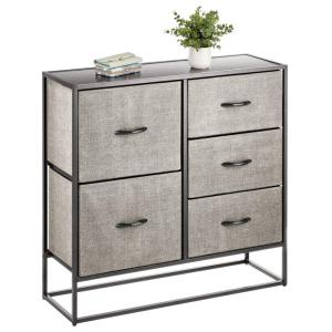 image:imagemDesign Tall Modern 5Drawer Dresser Storage Chest  Sturdy Steel Frame Wood Top Easy Pull Fabric BinsWood Handles  Organizer Unit for Bedroom Hallway Entryway Closets  BlackGraphite Gray