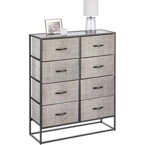 image:imagemDesign Wide Modern 8Drawer Dresser Storage Unit Sturdy Steel Frame Wood Top EasyPull Wood HandlesFabric Bins Organizer for Bedroom Hallway Entryway Closet Margo Collection BlackDark Gray