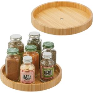 image:imagemDesign Bamboo Lazy Susan Turntable Food Storage Container for Cabinets Pantry Refrigerator Countertops Spinning Organizer for Spice Bottles Condiments Baking 9 Round Echo Collection NaturalPack of 1