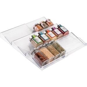 image:imagemDesign Expandable Plastic Deluxe Spice Rack Drawer Organizer for Kitchen Cabinet Drawers 3 Tier Slanted for Spice Jars Food Seasoning Bottle Storage Ligne Collection  ClearClear