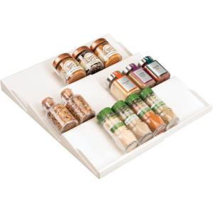 image:imagemDesign Expandable Plastic Deluxe Spice Rack Drawer Organizer for Kitchen Cabinet Drawers 3 Tier Slanted for Spice Jars Food Seasoning Bottle Storage Ligne Collection  ClearCream
