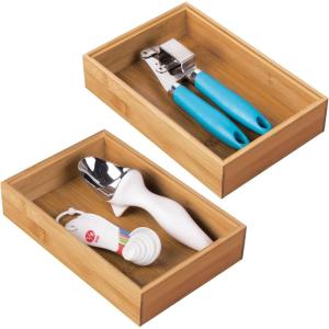 image:imagemDesign Pack of 2 Functional Drawer Organiser  Elegant Bamboo Kitchen Drawer Divider for Cutlery Silverware Utensils  Convenient Drawer Separator  Light Brown152 x 229 x 51 cm