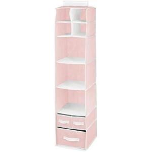 image:imagemDesign Fabric Hanging Organizer  Over Closet Rod Storage  7 Shelves3 Removable Drawers for Baby Nursery or Bedroom Organization Holds Clothes Toys Accessories Jane Collection PinkWhitePinkWhite