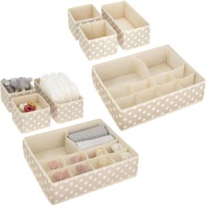 image:imagemDesign Fabric Drawer Organizer Bins KidsBaby Nursery Dresser Closet Shelf Playroom Organization Hold Clothes Toys Diapers Bibs Blankets Set of 4 2 Pack TaupeWhite Polka Dot