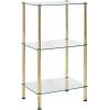 image:imagemDesign MetalGlass 3Tier Storage Tower Narrow Shelving Display Unit Open Glass Shelves MultiUse Stand for Living Room Bathroom Home Office Hallway Bedroom Organization  Soft BrassClear