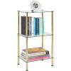 image:imagemDesign MetalGlass 3Tier Storage Tower Narrow Shelving Display Unit Open Glass Shelves MultiUse Stand for Living Room Bathroom Home Office Hallway Bedroom Organization  Soft BrassClear