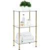 image:imagemDesign MetalGlass 3Tier Storage Tower Narrow Shelving Display Unit Open Glass Shelves MultiUse Stand for Living Room Bathroom Home Office Hallway Bedroom Organization  Soft BrassClear