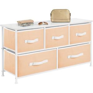 image:imagemDesign 2165 High Steel FrameWood Top Storage Dresser Furniture Unit  5 Removable Fabric Drawers  Wide Bureau Organizer for Bedroom Living Room Closet  Jane Collection Cantaloupe PeachWhite