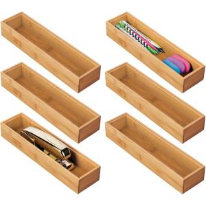image:imagemDesign Slim Wooden Bamboo Drawer Organizer for Office  12 Long Stackable Storage Box Tray for Desk DrawersCabinet  Junk Drawer and Accessories Organization  Echo Collection 6 Pack Natural Wood