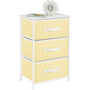 image:imagemDesign Steel Top and Frame Storage Dresser Tower Unit with 3 Removable Fabric Drawers for Bedroom Living Room or Bathroom  Holds Clothes Accessories Jane Collection  Light YellowWhite