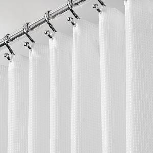 image:imagemDesign Extra Wide Light Weight Waffle Weave Polyester Shower Curtain with Reinforced Buttonholes for Bathroom Showers and Bathtubs  Elegant Woven Geometric Square  108 x 72  White