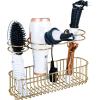 image:imagemDesign Hair Dryer Caddy  Wall Mounted Storage Rack with 4 Compartments  Hair Tool Organiser for Dryers Curling Wands Straighteners  BrassSoft Brass