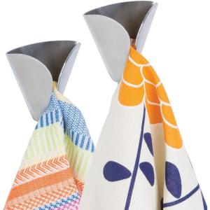 image:imagemDesign Decorative Metal Kitchen SelfAdhesive Wall Mount Towel Hanger  Storage and Display Hook for Hand Dish and Tea Towels  Stick on Inside or Outside of Doors  Unique Design 2 Pack  Brushed