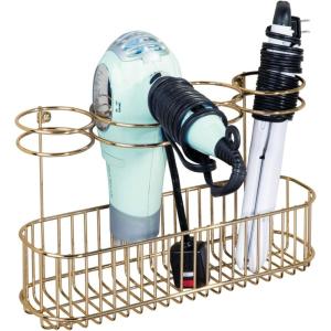 image:imagemDesign Hair Dryer Caddy  Wall Mounted Storage Rack with 4 Compartments  Hair Tool Organiser for Dryers Curling Wands Straighteners  BrassSoft Brass