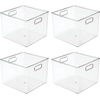 image:imagemDesign Plastic Food Storage Container Bin with Handles  for Kitchen Pantry Cabinet FridgeFreezer  Narrow for Snacks Produce Vegetables Pasta  BPA Free Food Safe  4 Pack Clear10 x 10 x 8 Pack of 4
