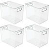 image:imagemDesign Plastic Food Storage Container Bin with Handles  for Kitchen Pantry Cabinet FridgeFreezer  Narrow for Snacks Produce Vegetables Pasta  BPA Free Food Safe  4 Pack Clear10 x 65 x 8 Pack of 4
