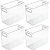 image:imagemDesign Plastic Food Storage Container Bin with Handles  for Kitchen Pantry Cabinet FridgeFreezer  Narrow for Snacks Produce Vegetables Pasta  BPA Free Food Safe  4 Pack Clear10 x 5 x 8 Pack of 4