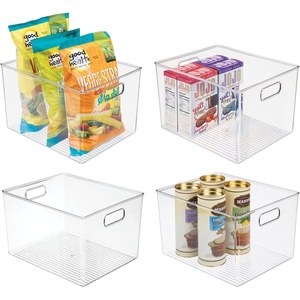 image:imagemDesign Plastic Food Storage Container Bin with Handles  for Kitchen Pantry Cabinet FridgeFreezer  Narrow for Snacks Produce Vegetables Pasta  BPA Free Food Safe  4 Pack Clear12 x 10 x 8 Pack of 4