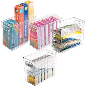image:imagemDesign Plastic Food Storage Container Bin with Handles  for Kitchen Pantry Cabinet FridgeFreezer  Narrow for Snacks Produce Vegetables Pasta  BPA Free Food Safe  4 Pack Clear10 x 5 x 8 Pack of 4