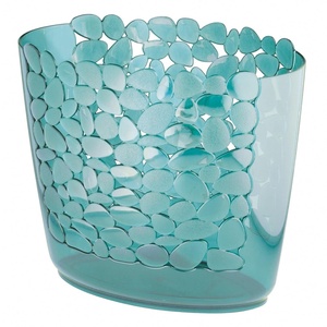 image:imagemDesign Plastic Slim Oval 2 Gallon Trash Can Wastebasket Garbage Bin  Decorative Themed Basket for Bathroom Bedroom Office  Hold Trash Waste Recycling  Pebbles Collection  BlueBlue