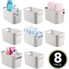 image:imagemDesign Deep Plastic Bathroom Bin with Handles Storage Organizer for Vanity Countertop Hold Soap Body Wash Shampoo Lotion Conditioner Hand Towels  10 Long Aura Collection 8 Pack Light Gray
