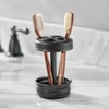image:imagemDesign Metal Bathroom Vanity Countertop Accessory Set  Includes Refillable Soap Dispenser Divided Toothbrush Stand Tumbler Rinsing Cup Vivi Collection Set of 3 Matte Black
