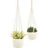 image:imagemDesign Rustic Casual Woven Cotton Rope Hanging Indoor Planter Baskets with Knotted Loop Handle  Bohemian Holder for Flowers Plants Greenery Succulents Vases and Pots  Set of 2  White