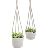 image:imagemDesign Rustic Casual Woven Cotton Rope Hanging Indoor Planter Baskets with Knotted Loop Handle  Bohemian Holder for Flowers Plants Greenery Succulents Vases and Pots  Set of 2  Dark Gray