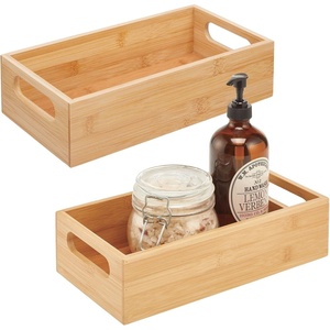 image:imagemDesign Bamboo Bathroom Storage Container Bin  Drawer Organizer Crate Box with Handles for Cabinet Shelves Vanity or Closet Holds Soap Lotion or Shampoo Echo Collection 2 Pack NaturalTan