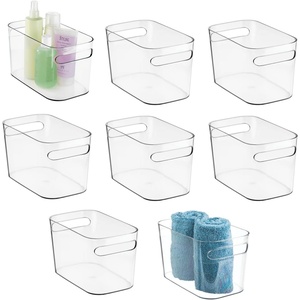image:imagemDesign Deep Plastic Bathroom Bin with Handles  Storage Organizer for Vanity Countertop  Hold Soap Body Wash Shampoo Lotion Conditioner Hand Towels  10 Long Aura Collection 8 Pack Clear