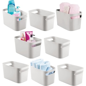 image:imagemDesign Deep Plastic Bathroom Bin with Handles Storage Organizer for Vanity Countertop Hold Soap Body Wash Shampoo Lotion Conditioner Hand Towels  10 Long Aura Collection 8 Pack Light Gray